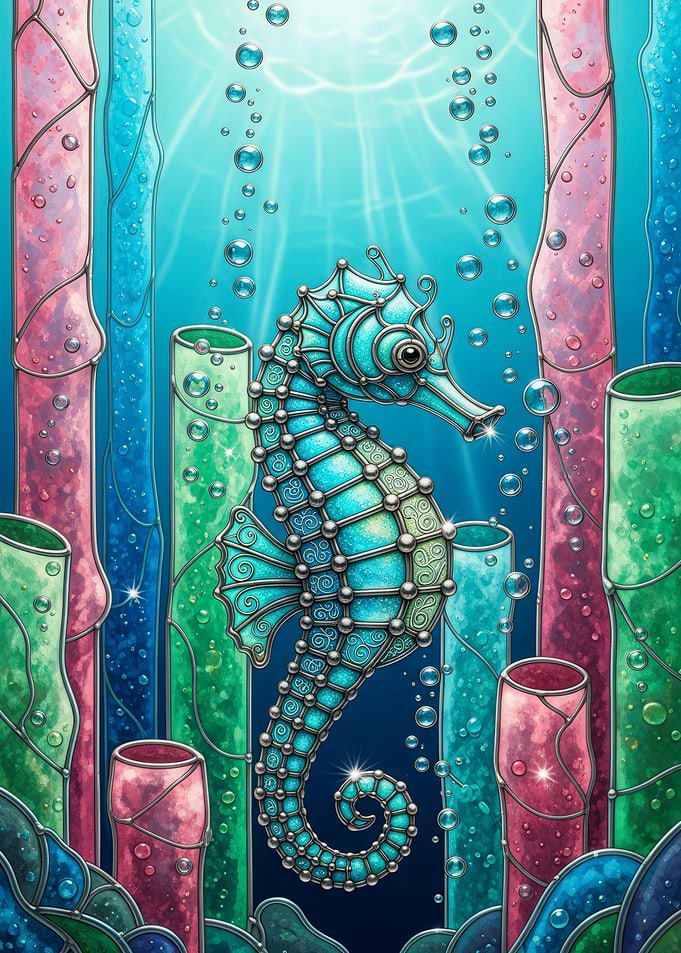 Ornate Seahorse Stained Glass