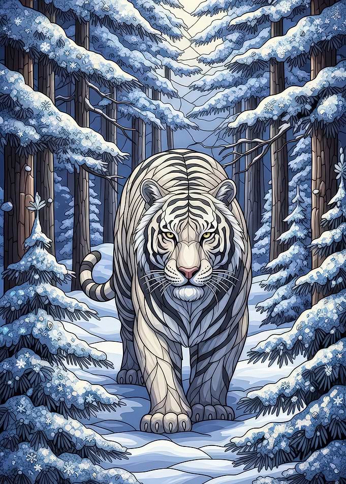 White Tiger in Winter Forest