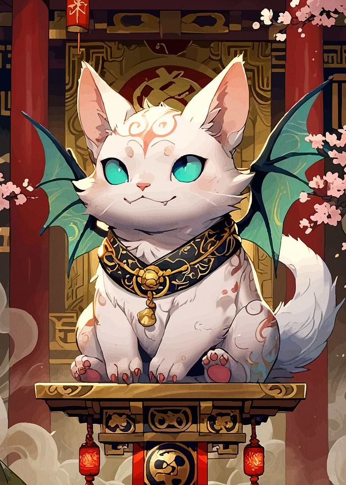 Winged Cat in Asian Setting