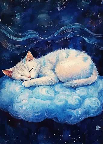 Sleeping Cat on Cloud Painting