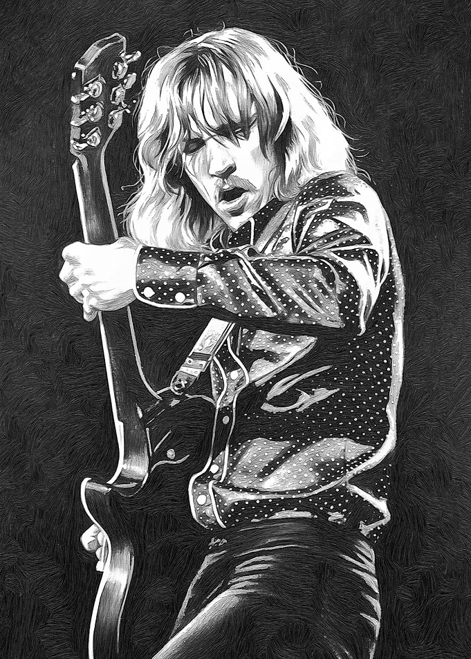 Guitarist in Black and White Drawing
