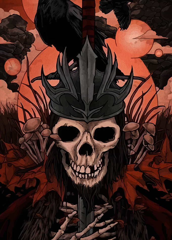 Skull King with Raven and Sword