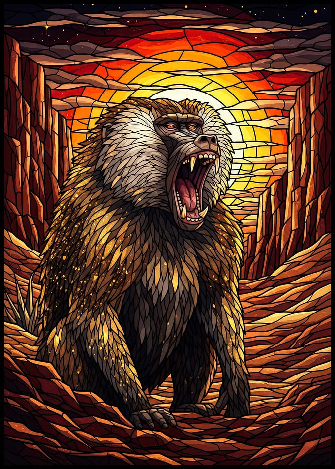 Baboon Roaring Stained Glass