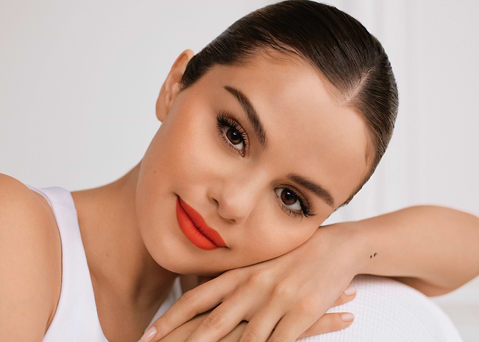 Selena Gomez Portrait with Red Lipstick