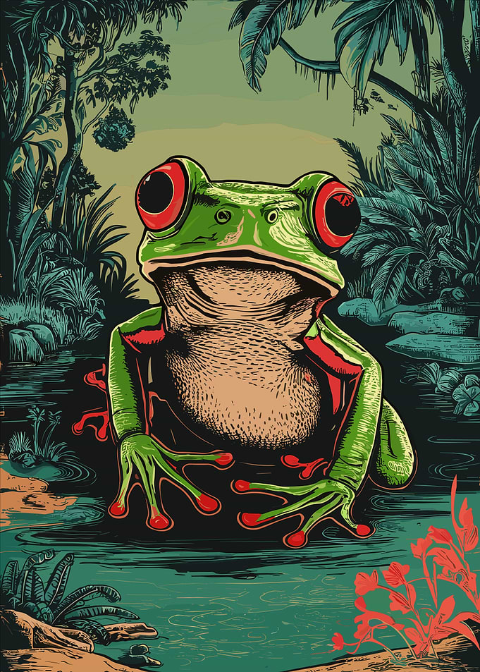 Red-Eyed Tree Frog in Jungle Setting