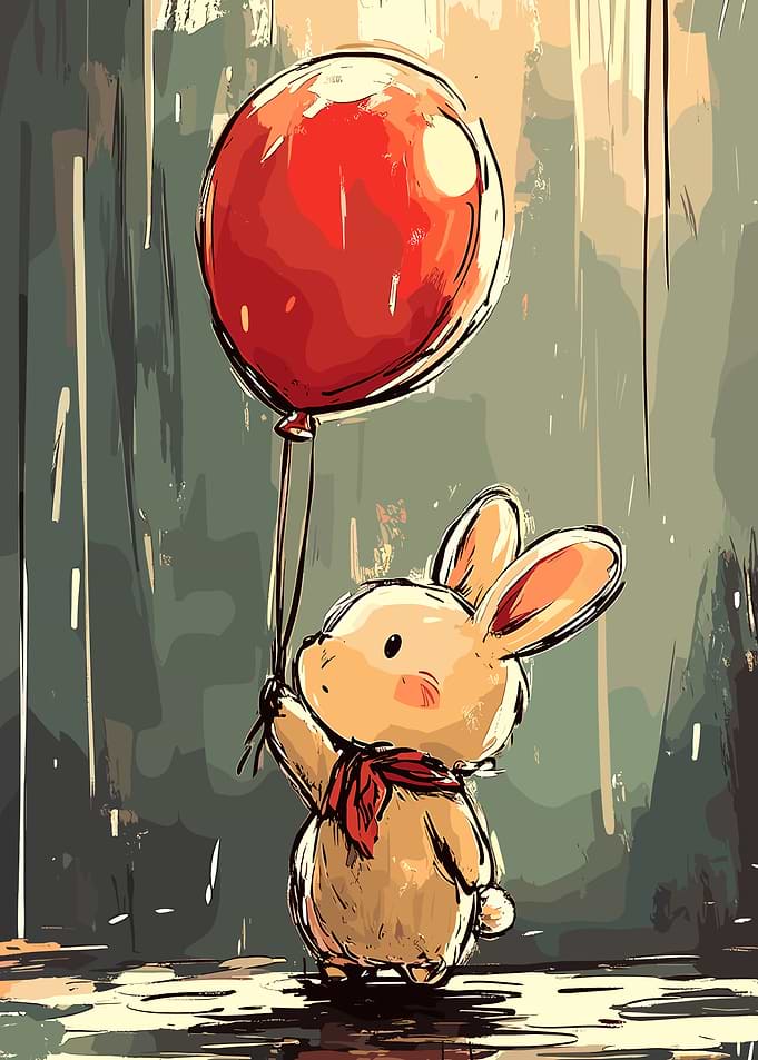 Cute Bunny with Red Balloon