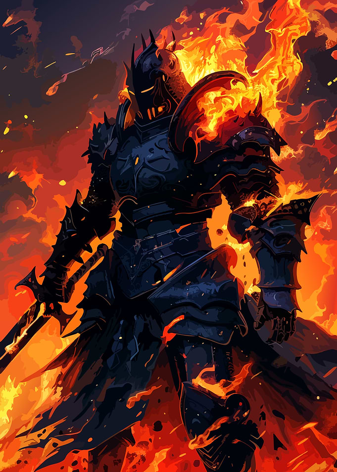 Fiery Knight in Dark Armor