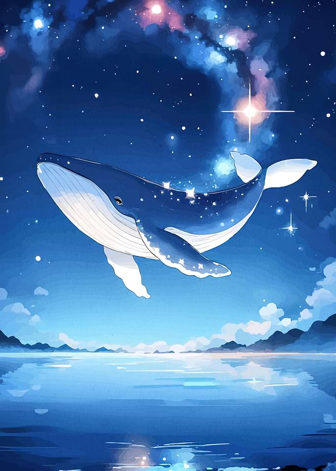 Whale in starry sky