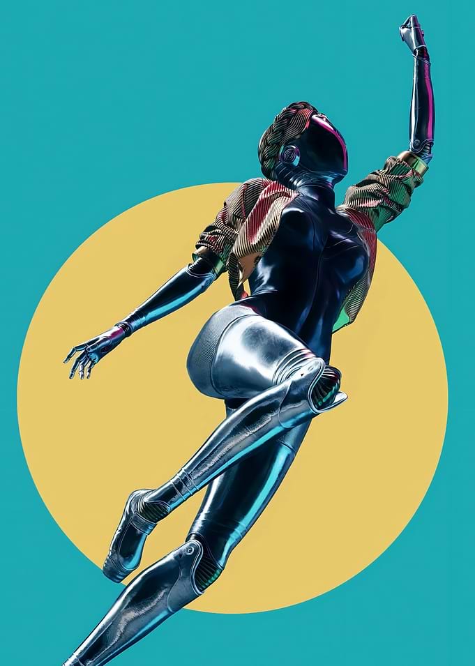 Futuristic Robot Woman in Action Pose