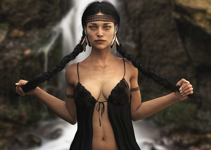 Native American Woman with Braids