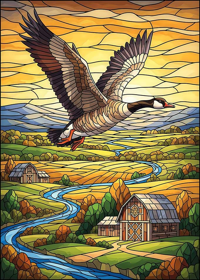 Stained Glass Goose Landscape