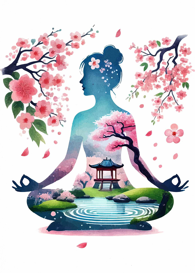 Zen Meditation with Cherry Blossoms