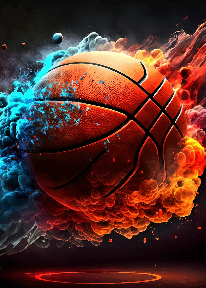Basketball ball with fire and ice