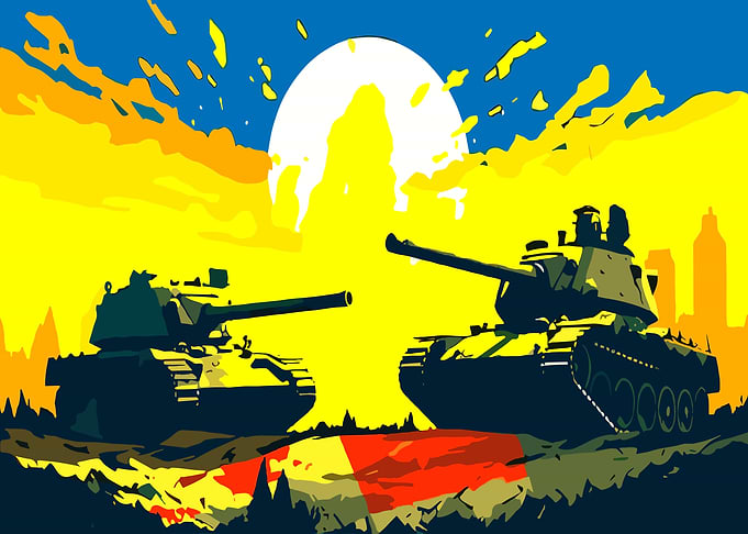 Two Tanks in a Yellow Landscape