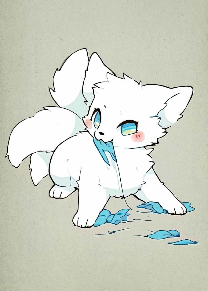 Cute White Fox with Blue Ribbon