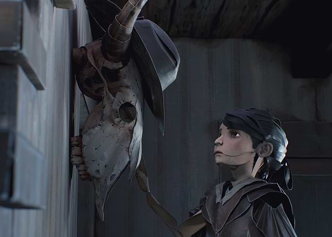 What Father Left Behind - Girl and wall mounted horned bison skull digital art