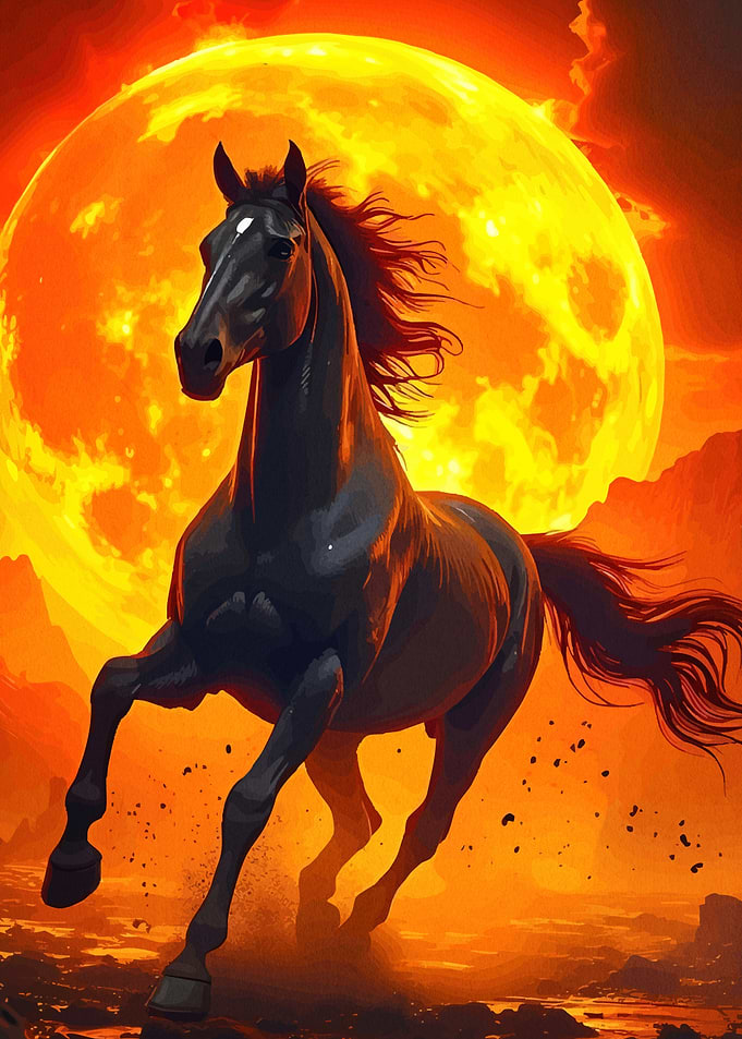 Horse Galloping Fiery Sun