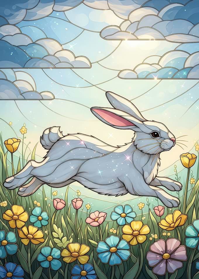Running Rabbit Stained Glass
