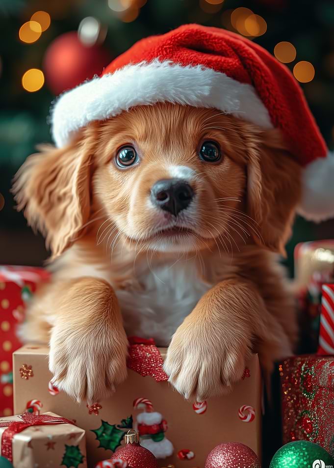 Christmas Puppy in a Gift Box