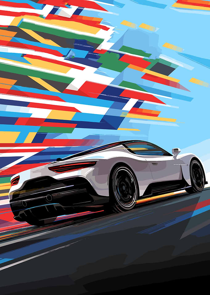 White Sports Car Speeding Illustration