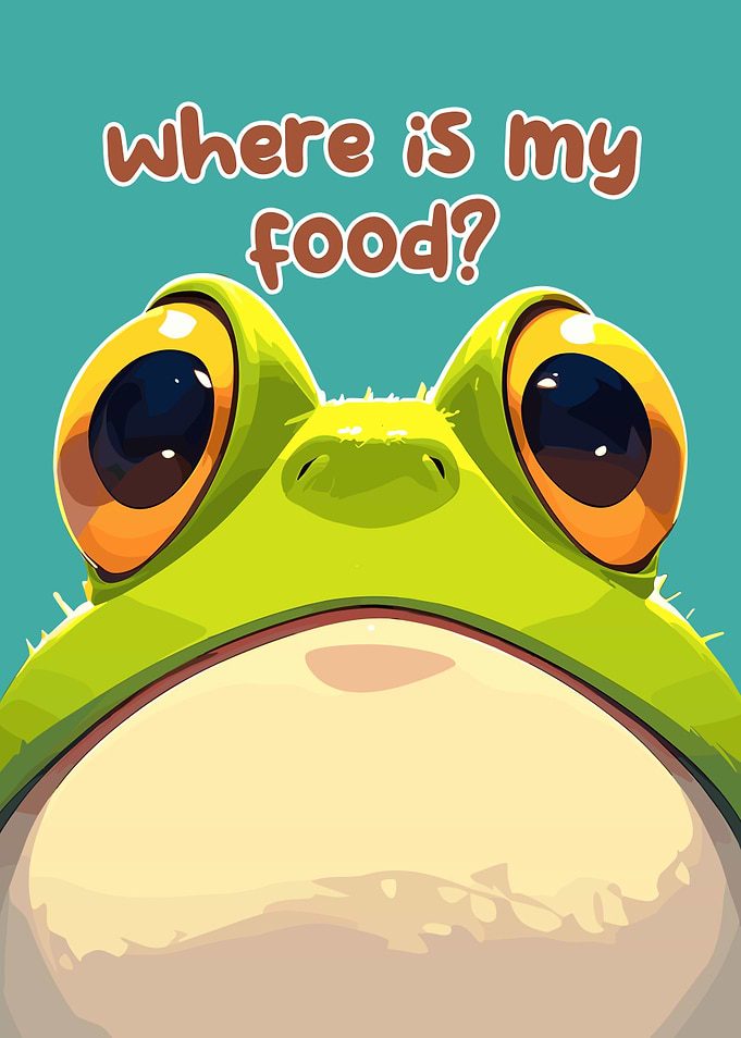 Cartoon Frog 'Where is my food?'