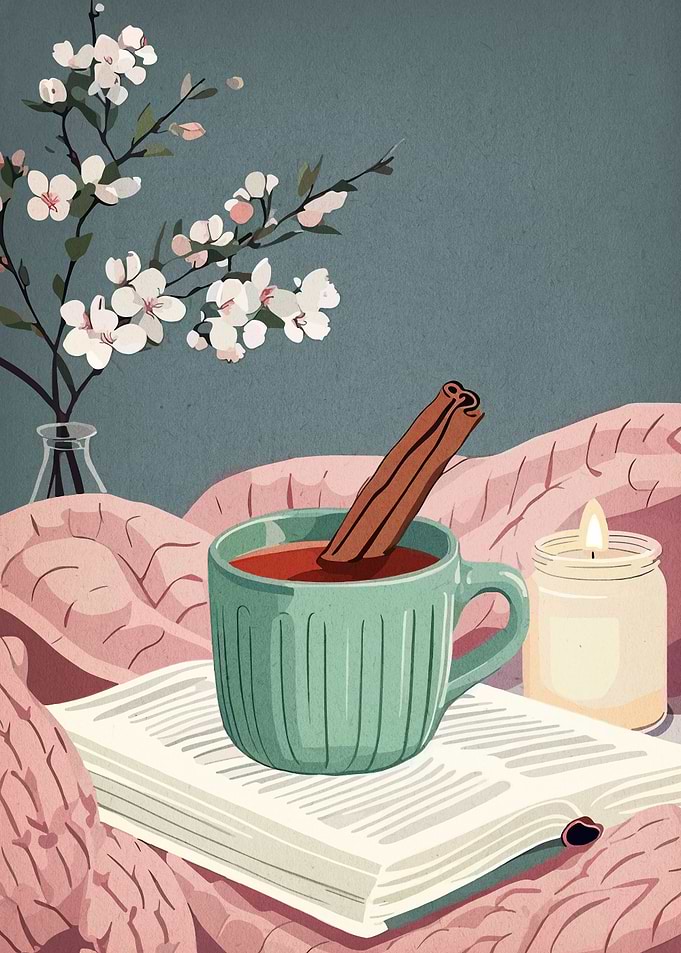 Cozy Still Life with Tea and Book