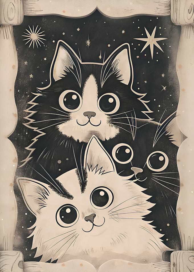 Three Cats in a Starry Night