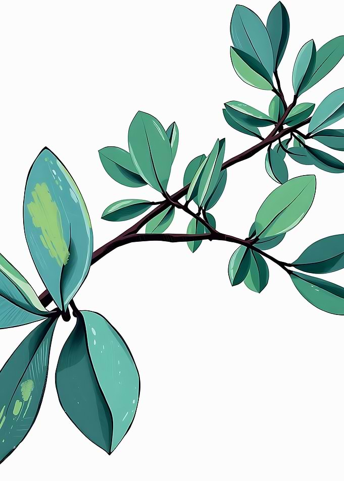 Green Leaves Branch on White Background