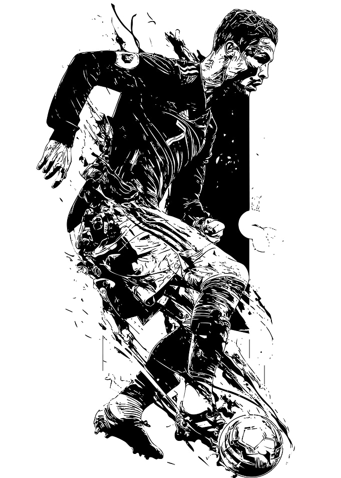 Soccer Player Black and White Illustration