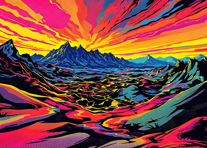 Colourful Mountain Landscape with Vibrant Sky