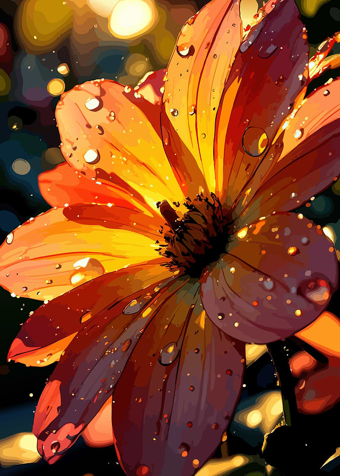 Orange Flower with Water Droplets