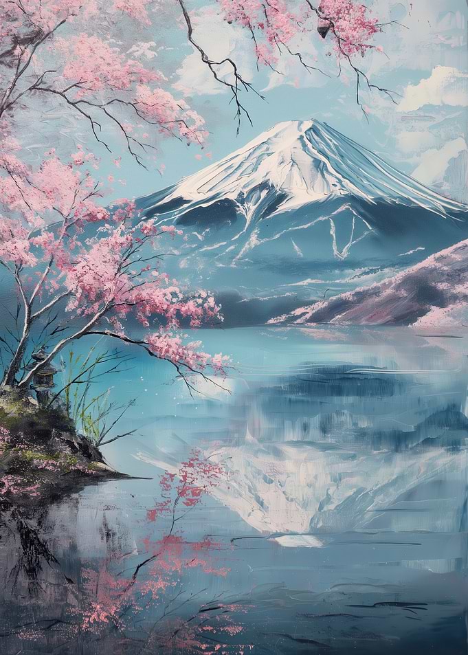 Mount Fuji Cherry Blossom Landscape Painting