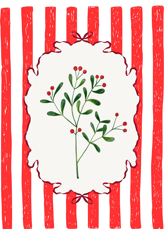 Festive Floral Card with Red Stripes