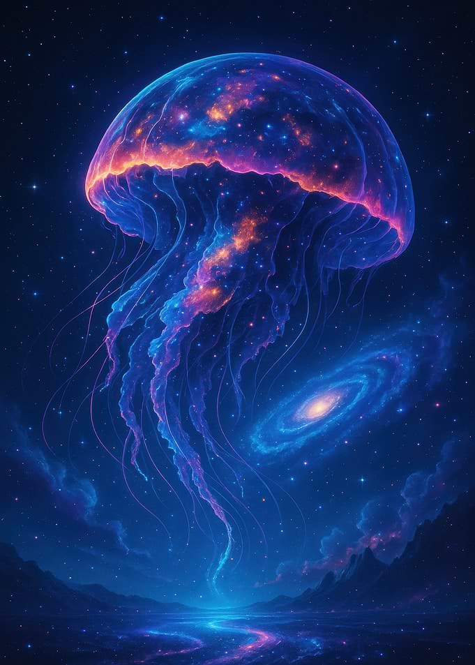 Cosmic Jellyfish in Starry Nightscape