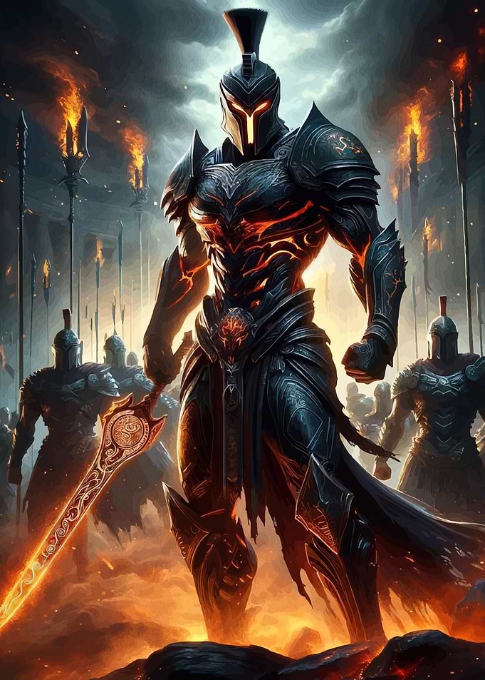 Armored Warrior Flaming Sword