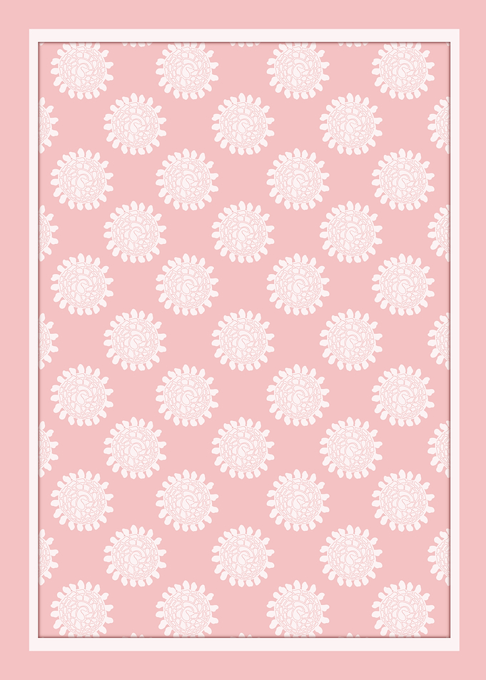 White Floral Medallions on Pink | © Fezzyboo