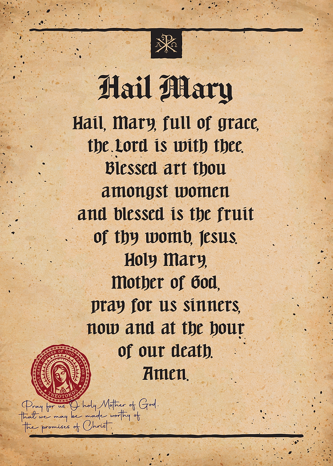 Hail Mary Prayer on Parchment
