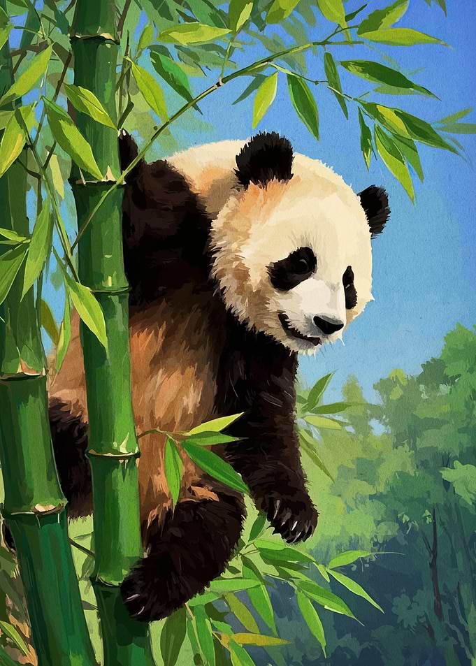 Panda climbing bamboo tree illustration