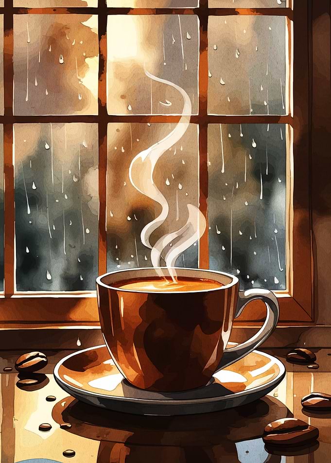 Coffee cup on a rainy day