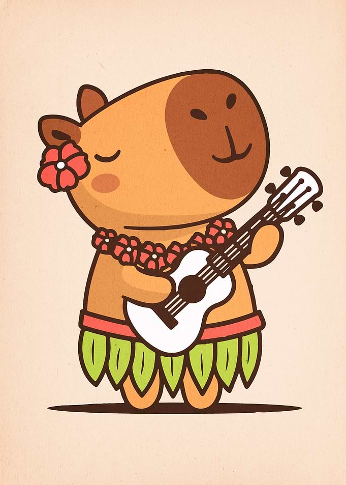 Cartoon Capybara Playing Ukulele