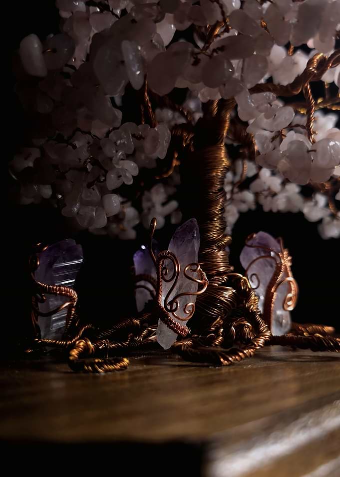 Crystal Tree Sculpture with Amethyst Accents