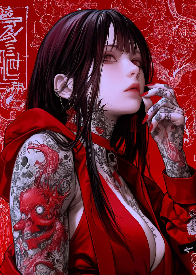 Tattooed Woman in Red
