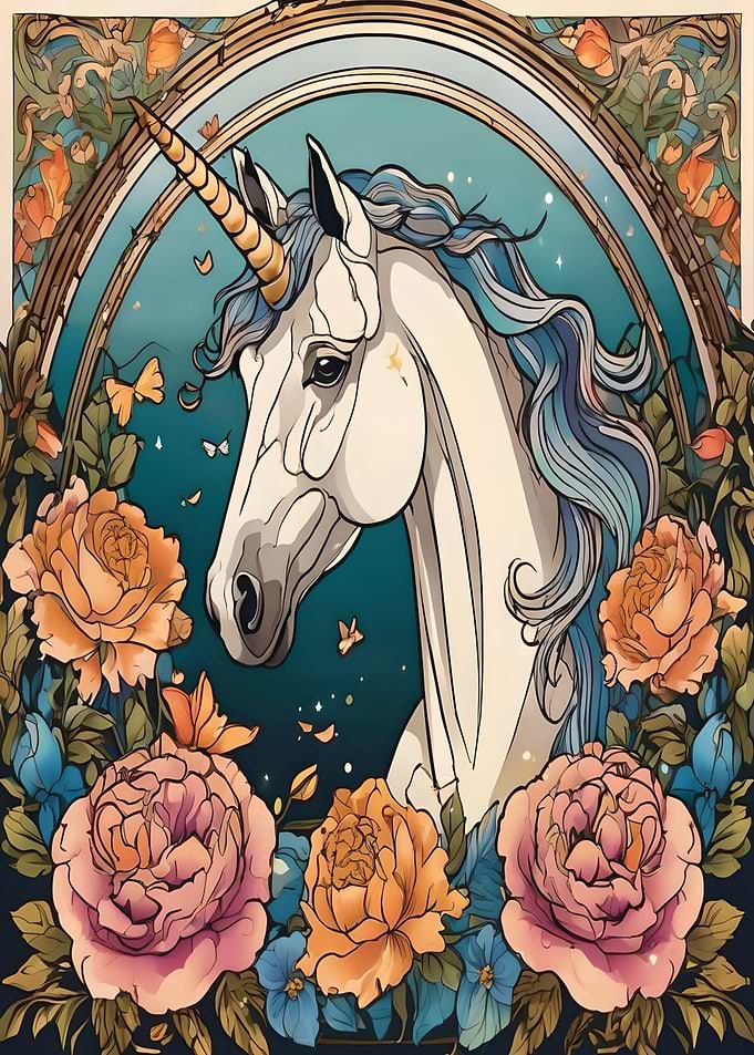 Unicorn in Floral Frame