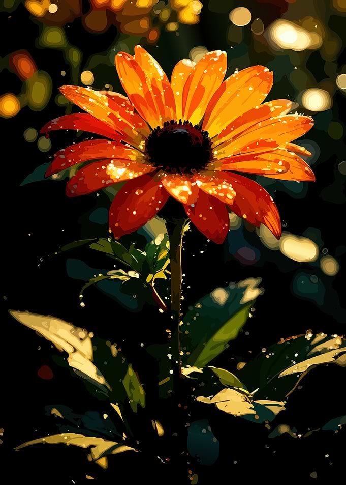 Radiant Orange Flower with Bokeh Lights