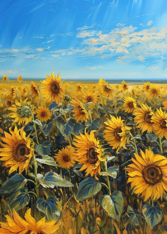 Sunflower Field Under Blue Sky Painting
