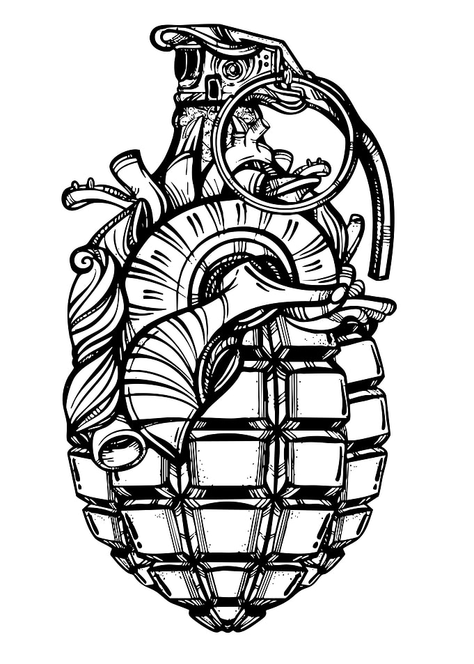 Grenade Heart Black and White Illustration
