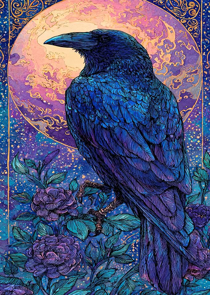 Raven and Roses under the Moon