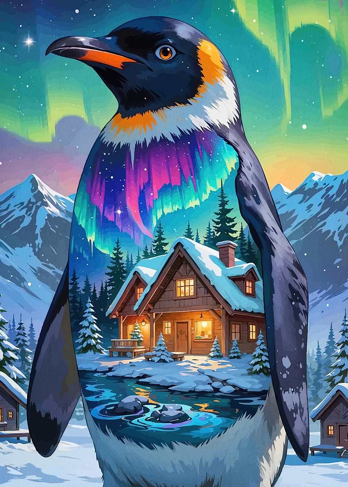 Penguin Winter Aurora Borealis