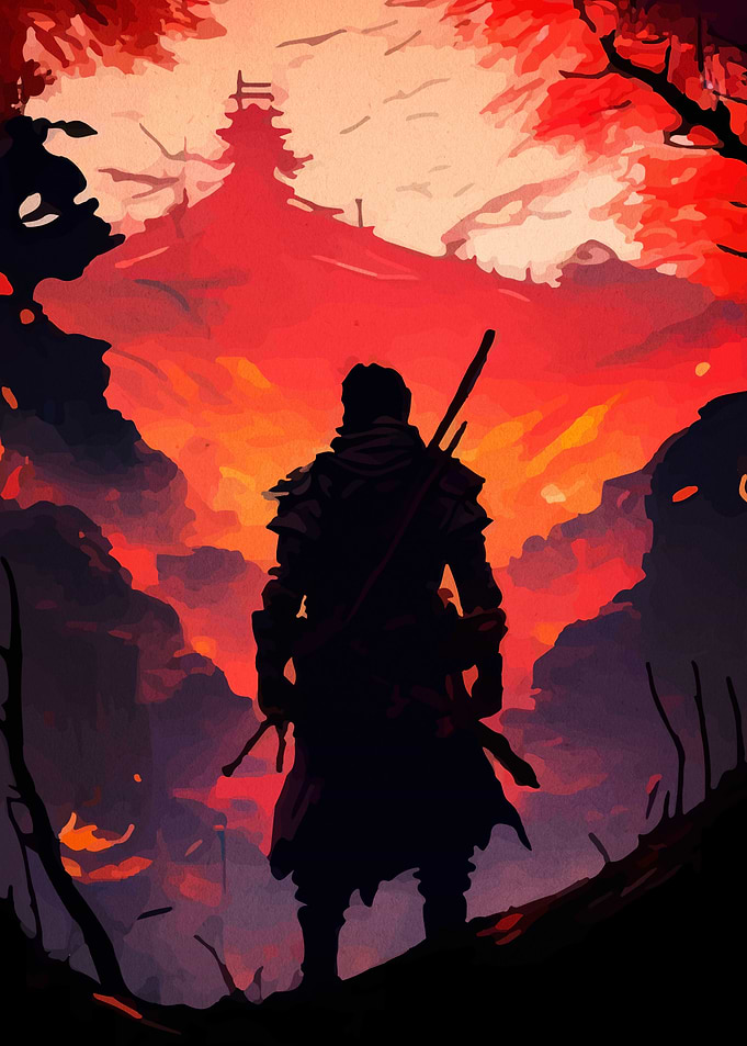 Warrior Silhouette in Red Landscape