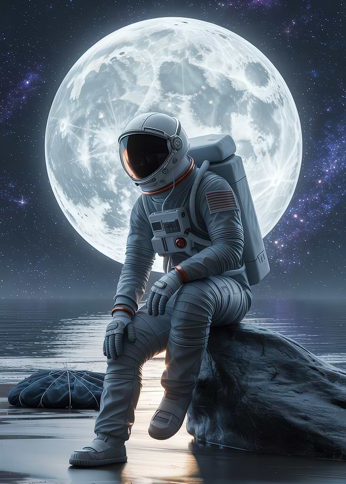 Astronaut on a Rock with Moon